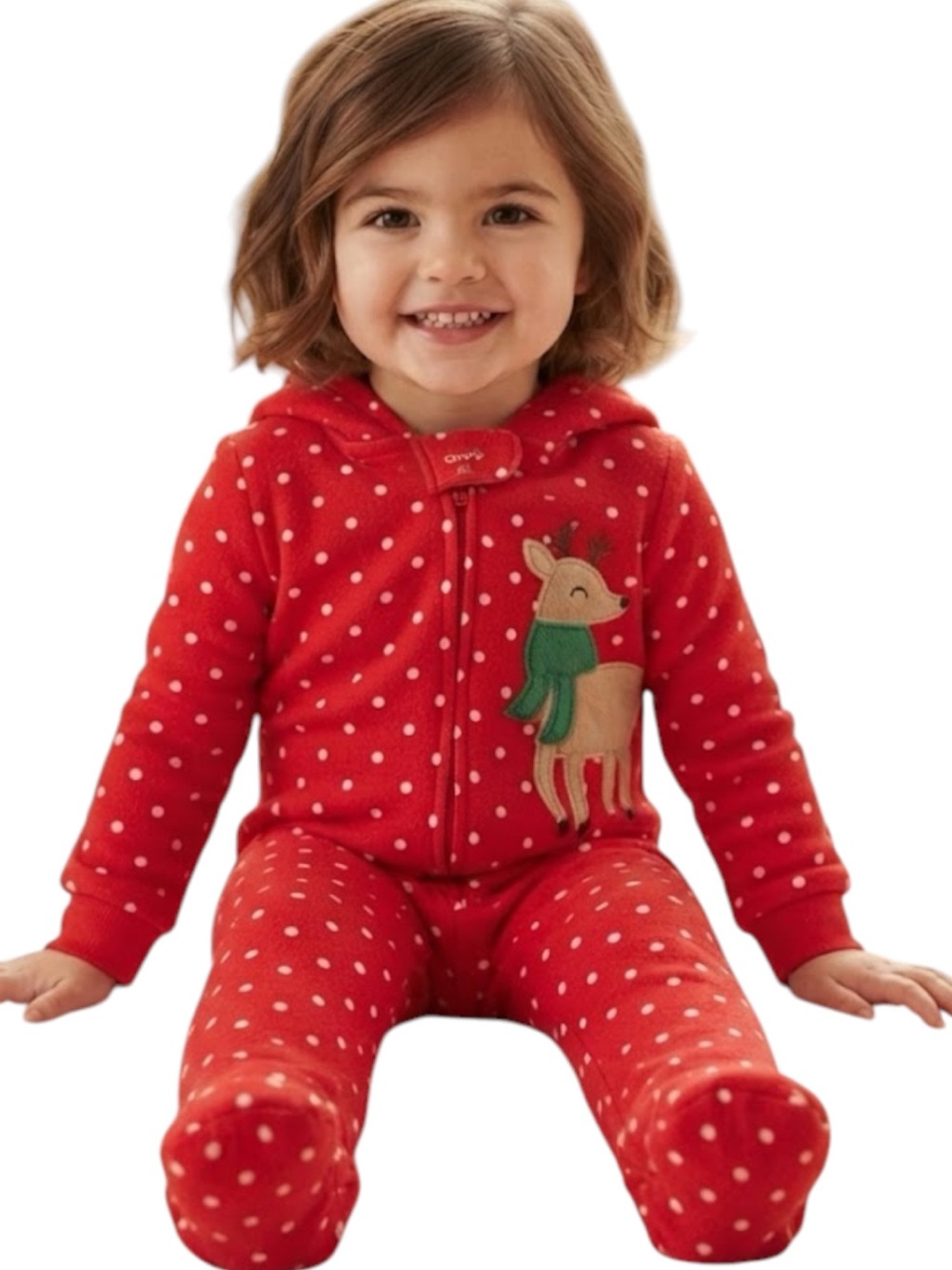 Festive Holiday Red Fleece Reindeer Hooded Onesie Pajamas Carters Girls 3T